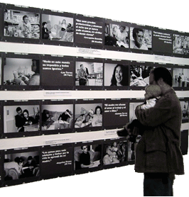 Photo: A family narrative artwork by Jeannette Torres exhibited at Millard Sheets Gallery in Pomona, California, as part of the 2004 Envisioning the Future multi-site exhibition.